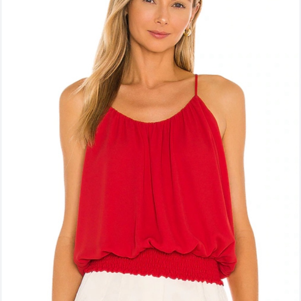Krisa by Revolve Red Smocked Waist Modern Tank
